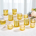 IMAGE Votive Gold Candle Holders, Elegant Glass Tea Light Holder for Weddings, Diwali, Home Decor, Shower, Party & Gift (12)