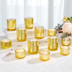IMAGE Votive Gold Candle Holders, Elegant Glass Tea Light Holder for Weddings, Diwali, Home Decor, Shower, Party & Gift (12)