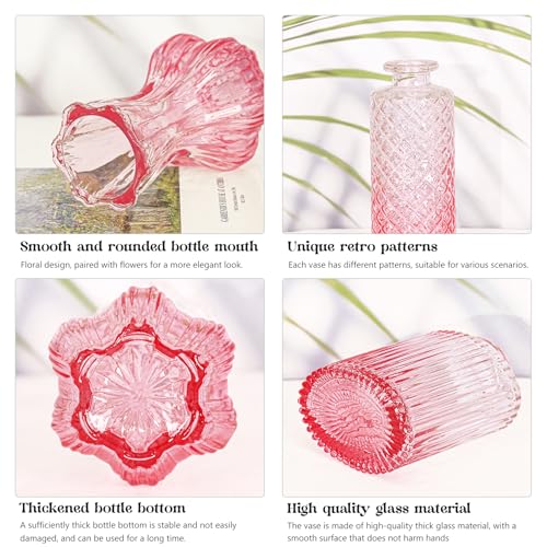 Set of 4 Glass Bud Vase Set, Small Vintage Clear Flower Vase Centerpieces for Table Bulk Cute Rustic Style Mini Vase for Home Decor Wedding Baby Shower Birthday Party(Ombre Pink) - color: Ombre Pink