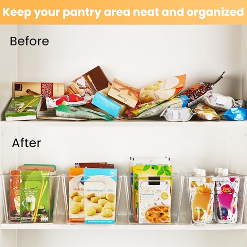 YIHONG 6 Pack Clear Pantry Organizer Bins, Plastic Containers with Handle for Kitchen,Freezer,Cabinet,Closet,Bathroom Under Sink Storage - size: L(11.2"L x 7.5"W x 6"H)