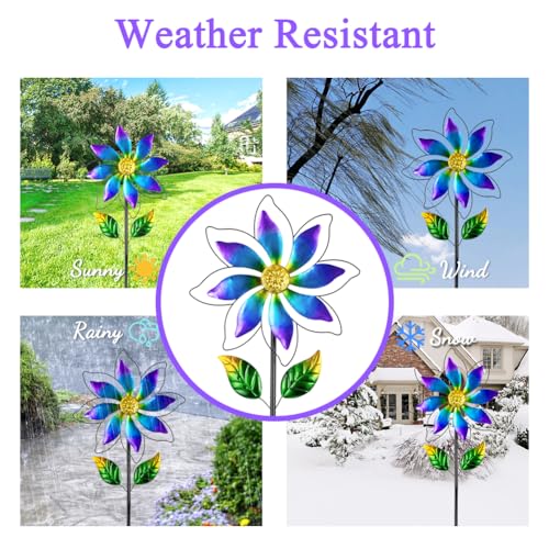 14'' Wind Spinners Outdoor, Flower Kinetic Wind Sculpture & Spinners, Metal Wind Spinners for Yard Garden Patio Decor (Purple) - size: 14'' Purple