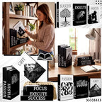 Menkxi 6 Motivational Decorative Books with Wood Bead Tassel Garland - Modern Faux Books for Office Desk, Bookshelf & Coffee Table Decor - Inspirational Aesthetic Black & White Fake Book Box Set - style: Focus