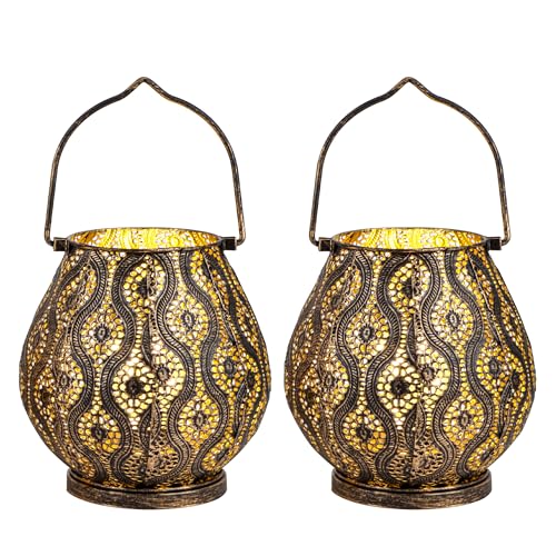 TRIROCKS Set of 2 Moroccan Decorative Lamps 8'' High Cordless Lamp Metal Table Lamps with Fairy Lights Bulb for Home Living Room Garden Yard Party Events Tabletop Indoor Outdoor(Black) - color: Black