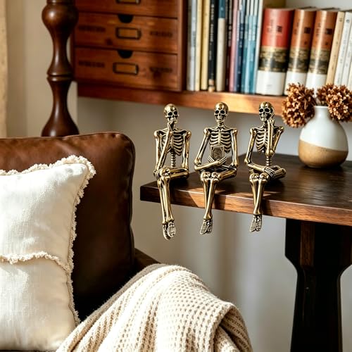 XINXUAN Halloween Decorations Skull Statue Home Decor - Modern Bookshelf & Desk Decor - 3 Piece Set (Retro - Gold) - color: Retro - Gold