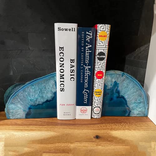 JIC Gem Crystal Bookends for Shelves Teal Agate Bookends Geode Book Ends to Hold Books Heavy Duty Bookends with Rubber Bumpers for Decoration(1 Pair, 6 to 8 Lbs) - color: Green Dyed, size: 6-8LBS.