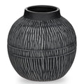 7" Short Rustic Vase with Geometric Linear Striations, Round Ceramic Vase Suitable for Leaves Stems & Flowers, Low-Profile & Cool Tone Style, Chunky, Small & Dark Grey - color: 7" Dark Grey