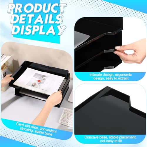 DoubleFill 4 Pcs Stackable Letter Tray Rectangular Plastic Desk Organizer 13 x 9.5 x 2.6 in Paper Holder File Tray Accessories Rack for Desktop Office Desk Drawers (Black) - color: Black