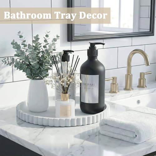 Silicone Bathroom Vanity Tray, Modern Round Decorative Tray for Countertop, Waterproof & Unbreakable Cosmetic Perfume Organizer, Extra-Thick & Sturdy, Easy to Clean Candle Tray (White, 10 inch) - color: White, size: 10"
