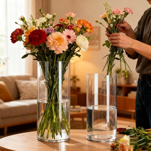 2 Pack Acrylic Cylinder Vases, Non-breakable Vase for Centerpieces, 8,14 inch Tall Clear Flower Vase Bulk Floating Candle Holder for Wedding Table Home Decor - size: 2 Pack(4''W x 8''H & 6''W x 14''H)
