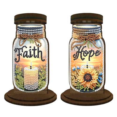 ARTopet 2Pcs DIY Diamond Art Painting Candlestick Holders Wooden Desk Candle Holder Ornament Double Sided Diamond Tabletop Ornaments for Home Decor-01 - color: 2pcs-01