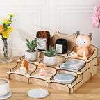 Cinnvoice 3 Tier Wooden Sticker Display Stand Sticker Coaster Display Stand with 9 Pockets for Postcard Brochure Photos Candles Jewelry Cupcake Snacks Holder for Vendors, Counter Retail