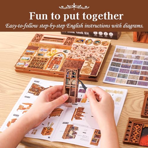Cutefun Book Nook Kit Library, DIY Miniature Booknook Kit for Adults, 3D Wooden Puzzle Bookend Bookshelf Decor with LED Light & Dust Cover Christmas Crafts Gifts for Book Lovers (Eternal Bookstore) - style: Eternal Bookstore