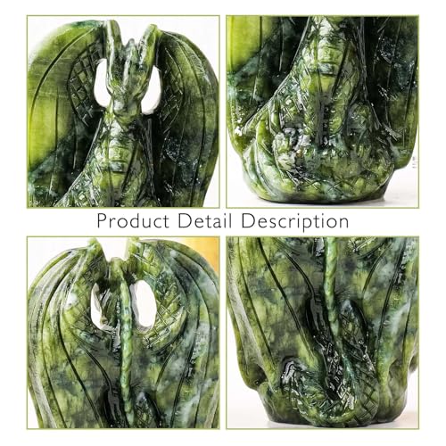 Apengshi Dragon Statue Natural Green Jade Crystal Animal Figurine, Decorative Collectible Sculpture for Home Office Desk Gift for Teen Men Women, for Gamers & Collectors(Classic Style)