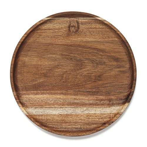 YANGQIHOME 11.8 inches Round Wood Tray, Wooden Serving Tray, Acacia Plates, Appetizer Charcuterie Board, Tray Organizer for Kitchen/Countertop, 11.8 x 11.8 x 0.8 inch - size: 11.8"