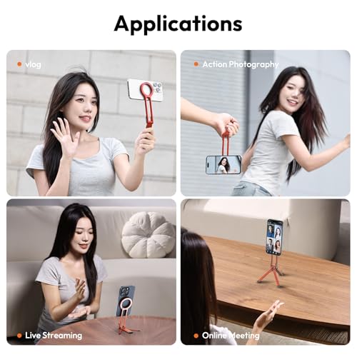 ULANZI MA30 Magnetic Phone Tripod Stand for iPhone - Aluminium Maglock Smartphone Mini Tripod Pocket Cell Phone Stand Strong Magnet Quick Mount Compatible with iPhone 17 16 15 14 13 12 Series, Orange - color: Orange