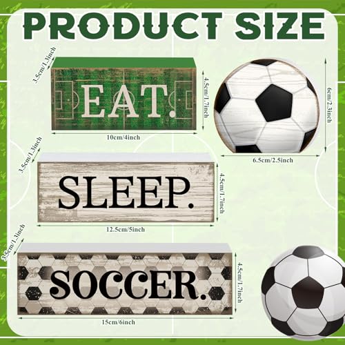 Yuntau 4 Pcs Soccer Wooden Tabletop Decor Soccer Tiered Tray Decor Rustic Wood Block Sign Gift Centerpiece Farmhouse Table Sign for Home Boys Room Office Shelf Birthday Party - style: Soccer