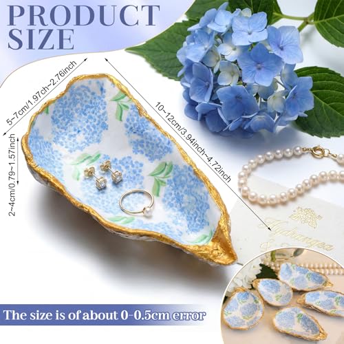 Natural Oyster Ring Trinket Dish Vintage Jewelry Tray for Keys Small Jewelry Holder for Bridal Shower Favors Friends Sisters Daughter Mother Gift Seaside Style Decor(Blue Hydrangea) - style: Blue Hydrangea