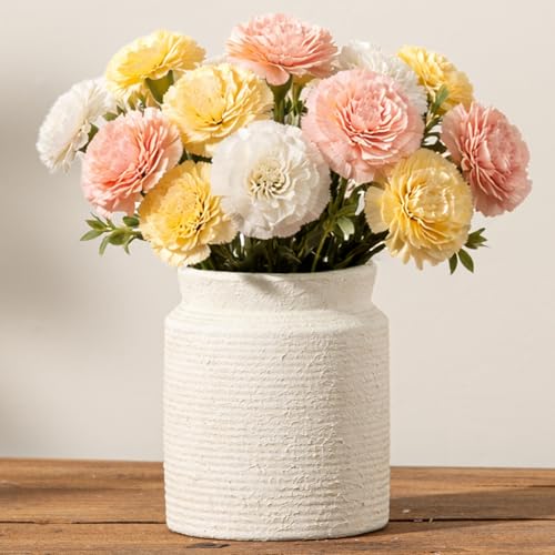Ceramic Flower Vase 6.5 inch Farmhouse Rustic Vase for Home Decor Handcrafted Pottery Vase Small Terracotta Vases for Table Decor Fireplace Living Room Bathroom Wedding Centerpiece (S-Off White) - color: S-antique Off White