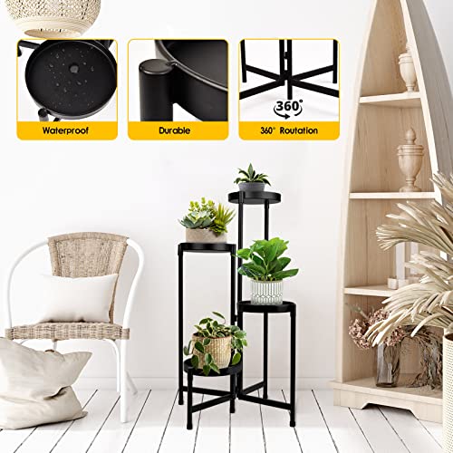 4 Tier Plant Stand Indoor Outdoor, 31 Inch Tall Metal Plant Shelf Waterproof, Plant Holder with Folding Design For Home, Living Room, Black - color: Black