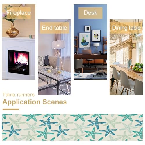 Starfish Plaid Table Flag Green Plaid and Marine Life Starfish Kitchen Table Flag Suitable for Birthday Party Restaurant Decoration Outdoor Picnic 13x36 Inch - color: Shell-7, size: W13x36L