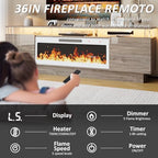 LEMBERI 70" Fireplace TV Stand for TVs up to 80 Inches with White 36'' Electric Fireplace & Remote, Modern Entertainment Center with LED Light,Woodeen TV Console for Living Room, 8 Acrylic Posts, Gray - color: Gray With White Fireplace (Acrylic Posts), si
