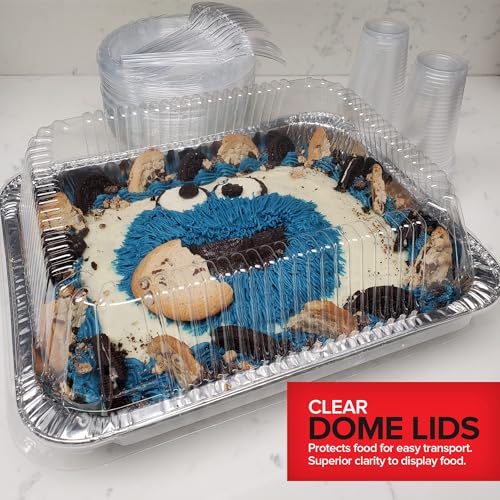 9x13 Disposable Baking Pan with Lid (10 Pack) Heavy Duty Aluminum Cake Pans with Lids, Clear Plastic Cover, Food Container for Lasagna, Casserole, Brownie, Rectangular Sheet Tray, Stock Your Home - size: 10 Pack W/Dome Lids