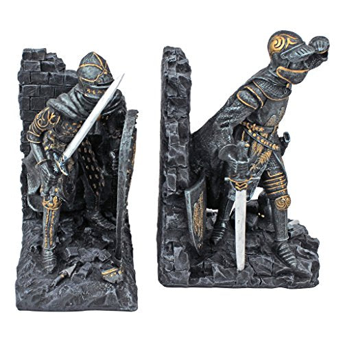 Design Toscano Arthurian Knight Bookends,Grey Stone,8 Inch, Set of Two - style: Arthurian Knight