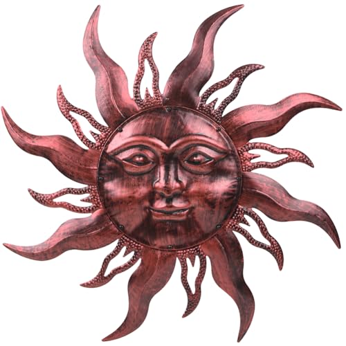 28'' Outdoor Wall Decor Rust Proof, Sun Face Metal Wall Art Decor Hanging for Indoor Outdoor, Patio, Fence, Garden(Brown) - color: Brown-Sun