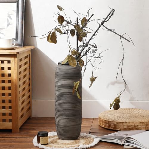 ALMA Black Tall Floor Vase for Pampas Grass, 18'' Gray Extra Large Floor Vase for Home Decor, Big Unique Ceramic Flower Vases for Living Room Floor,Fireplace,Mantel Decoration - color: Bottle-black-18"