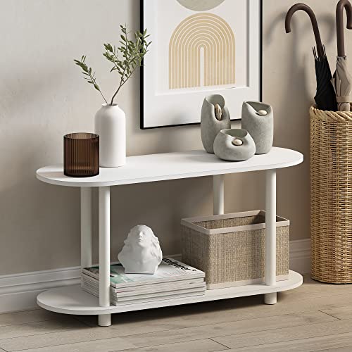 Furinno Turn-N-Tube No Tools Modern Oval Side Table, White/Virgin White - color: White/Virgin, size: 2-Tier Oval