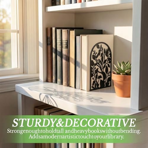 Sanwarm Metal Bookends Botanical Tree Book Ends Decorative Bookend for Home Office Library Desk Book Shelves Decor, Gift for Reading Enthusiasts Non-Skid Book Stoppers Holder (Black 2 Pair) - color: Tree