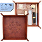 2 Pack Valet Tray, PU Leather Valet Tray Can Be Used As Key Bowl, Cologne Organizer for Men and Travel Jewelry Box, for Key Earphone Phone Coin Change Watches (8.6 * 8.6'' Brown + Pink)