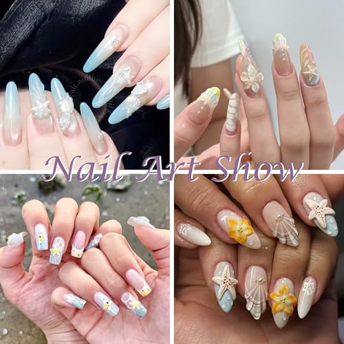 Laza 4pcs Ocean Silicone Nail Art Molds, 3D Mermaid, Starfish, Seashell, Jellyfish Nail Charms Molds Clear Modeling Templates Silicone Beach Nails Pattern Nail Tools with Sculpture Pen for Nail Design - color: Ocean world