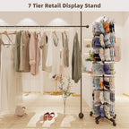 Upgraded Retail Display Stand 7 Tier Spinning Display Stand, Movable Shop Spinner Rack with Hooks, Retail Display Racks for Jewelry Keyring Hats Socks Toys (Black) - color: Black, style: 7 Tier-5 wheels