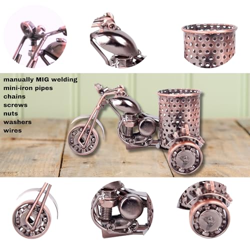 Trebisky Metal Sculpture - Retro Classic Handmade Iron Motorcycle Unique Metal Art Decor - Home décor (5.5" L,3" H, Copper Pen Cup) - color: Copper Pen Cup