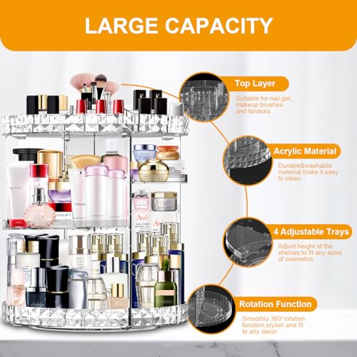 Makeup Organizer 360 Degree Rotating 7 Adjustable Layers Large Capacity Cosmetic Organizer Transparent Make Up Organizers and Storage - color: Clear