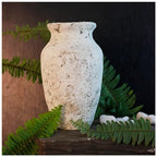 roro Handmade 7.5 Inch Rustic Farmhouse White Textured Ceramic Prunus Vase – Classic Decorative Flower Vase for Home, Office, or Shelf Centerpiece