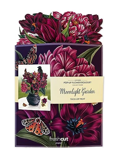Freshcut Paper Pop Up Cards, Moonlight Garden, 12 Inch Life Sized Forever Flower Bouquet 3D Popup Greeting Card, Birthday Cards, Thank You Card, Blank Notecard & Envelope - color: Moonlight Garden, size: Classic