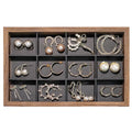 Fordonral Wood Jewelry Organizer Tray with PU Linen, Earring Organizer Jewelry Organizer Showcase Display Drawer Organizer Storage, Earring Holder Necklace Bracelet Ring Accessary Organizers - style: 12 Grids