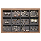 Fordonral Wood Jewelry Organizer Tray with PU Linen, Earring Organizer Jewelry Organizer Showcase Display Drawer Organizer Storage, Earring Holder Necklace Bracelet Ring Accessary Organizers - style: 12 Grids