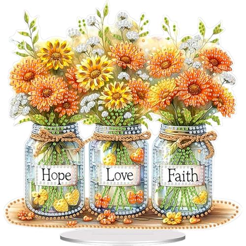 5D Tabletop Diamond Art Kit for Adults, DIY Diamond Art Painting Kit Stand Up Special Shaped Crystal Desktop Ornament, Box Package - Flowers in Bottle - color: Flowers in Bottle