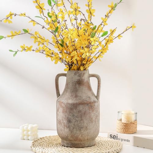 Mitt&Ditt Ceramic Flower Vase with Handles, 11 inch Tall Vase for Centerpieces, Large Decorative Terracotta Vases, Farmhouse Rustic Vases for Home Decor, Living Room, Table, Neutral - color: A-11"h-terracotta
