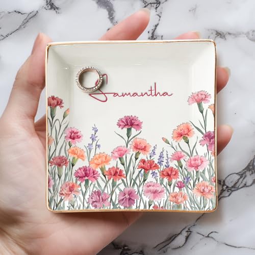 Custom Birth Month Flower Jewelry Dish, Personalized Best Friend Birthday Gifts For Women, BFF, Ring dish For Besties, Sister Gifts For Sisters, Friendship Jewelry Tray - color: Style 2