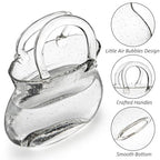 Glass Purse Vase for Flowers, Clear Bag Vase with Handle, Unique Handbag Shape Decorative Fish Bowl for Cute Room Table Shelf Decor, Wedding Centerpiece