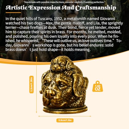 CHOVY Solid Brass Dog Head Sculptures Set Big Small Vintage Figurines 100% Pure Brass, Handcrafted Collectible Animal Statues, Mid-Century Modern Desk Decor for Office, Study Oddities Collections - color: Dog Heads