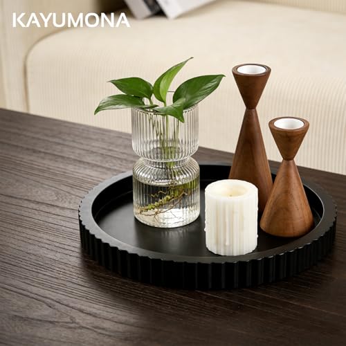 Modern Decorative Tray for Coffee Table, 11" Wooden Black Round Small Decor Tray for Candle, Perfume, Vanity, Kitchen Island Counter & Table Centerpiece - color: Black