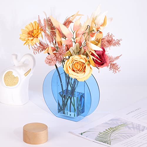 Blue Acrylic Vase, Modern Acrylic Geometric Wide Mouth Small vase, Blue Flower Vase for centerpieces Desk Flower Bud vase, for Living Room Table, Office, Wedding - color: Blue 3