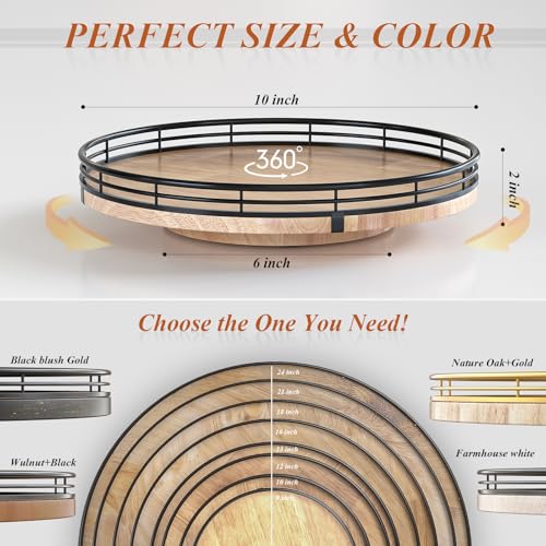 10" Lazy Susan Oak Wood Turntable Organizer for Cabinet, Round Wooden Farmhouse Lazy Susan Organization and Storage for Dining Table, Pantry, Kitchen, Countertop, Cupboard,Home Decor - color: Brown & Black, size: 10 inches