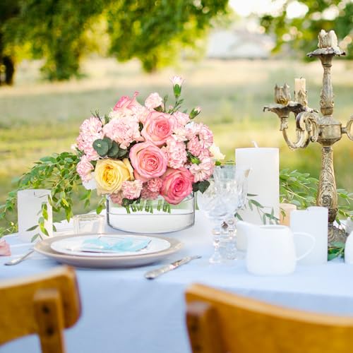 Jucoan 4 Pack Round Acrylic Flower Vase, 6 x 2.5 Inch Cylinder Low Acrylic Vase with Holes for Floral Arrangement, Home Wedding Bridal Shower Party Table Centerpieces Decor