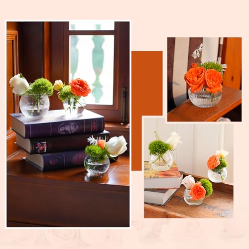 32 Pack Glass Bubble Vases, Small Clear Bud Vases (3 Textures 2 Sizes) Round Mini Globe Bubble Bowl Vases Bulk for Table Centerpieces, Candle Holders, Wedding Event & Home Decor